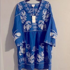 Johnny Was Barbara Mini Dress - Divine Oasis Blue Embroidered Tunic Dress NWT